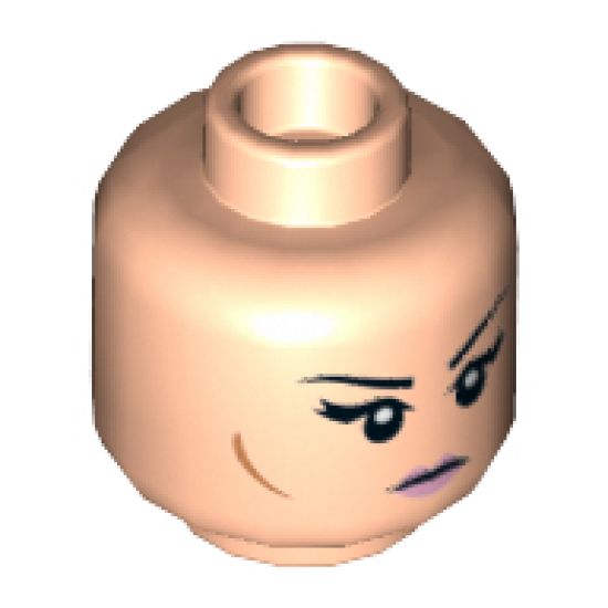 Minifigure, Head Dual Sided Female Black Eyebrows, Eyelashes, Pink Lips, Cheek Lines, Frown / Bared Teeth Pattern (Karai) - Hollow Stud