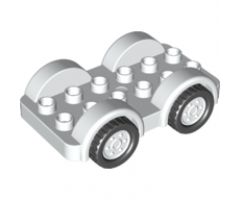Duplo, Vehicle Car Base 2 x 6 with Four Black Tires and White Wheels on Fixed Axles