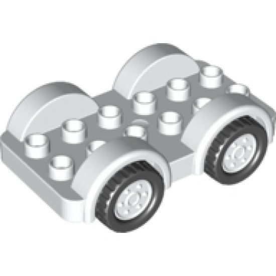 Duplo, Vehicle Car Base 2 x 6 with Four Black Tires and White Wheels on Fixed Axles