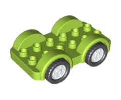Duplo, Vehicle Car Base 2 x 6 with Four Black Tires and White Wheels on Fixed Axles