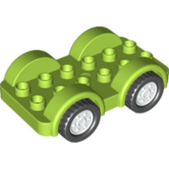 Duplo, Vehicle Car Base 2 x 6 with Four Black Tires and White Wheels on Fixed Axles