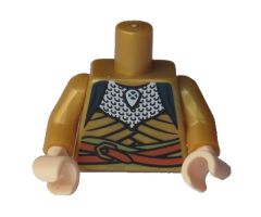 Torso LotR Robe with Silver Scale Mail and Orange Belt Pattern / Pearl Gold Arms / Light Nougat Hands