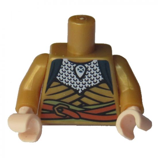 Torso LotR Robe with Silver Scale Mail and Orange Belt Pattern / Pearl Gold Arms / Light Nougat Hands