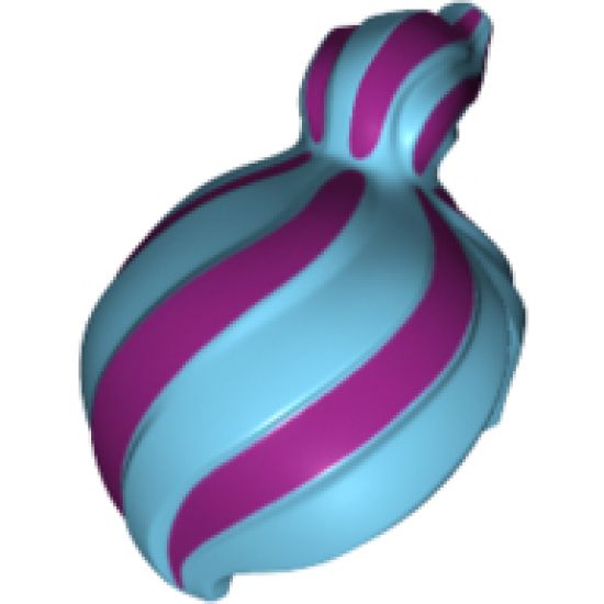 Minifigure, Hair Female Ponytail Off-center with 6 Magenta Stripes Pattern