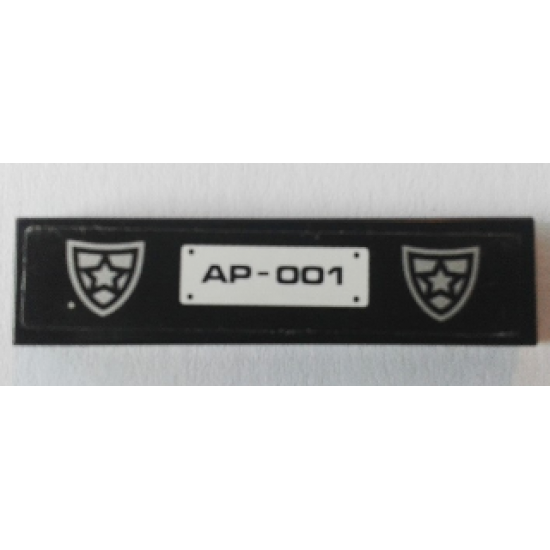 Tile 1 x 4 with Police Badges and 'AP-001' License Plate Pattern (Sticker) - Set 8182