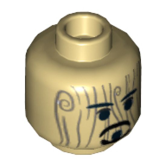 Minifigure, Head Black Beard and Moustache Rudimentary over Wood Grain Pattern (Voodoo Jack) - Hollow Stud