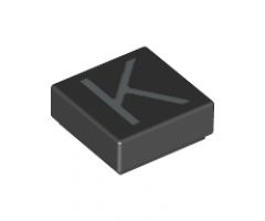 Tile 1 x 1 with Silver Capital Letter K Pattern