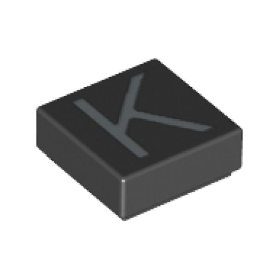 Tile 1 x 1 with Silver Capital Letter K Pattern