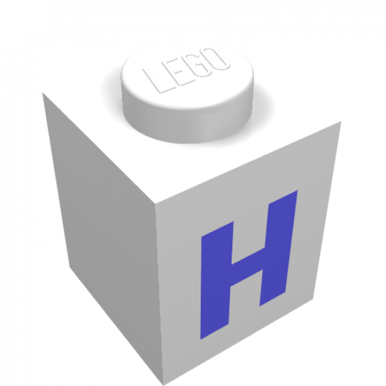 Brick 1 x 1 with Blue 'H' Pattern (Bold Font)