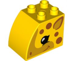 Duplo, Brick 2 x 3 x 2 with Curved Top and Dark Orange Spots and Giraffe with Black Eyes Face Pattern on Both Sides