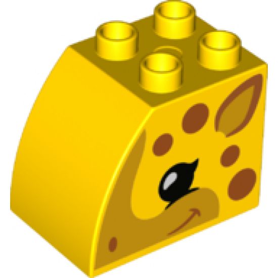 Duplo, Brick 2 x 3 x 2 with Curved Top and Dark Orange Spots and Giraffe with Black Eyes Face Pattern on Both Sides