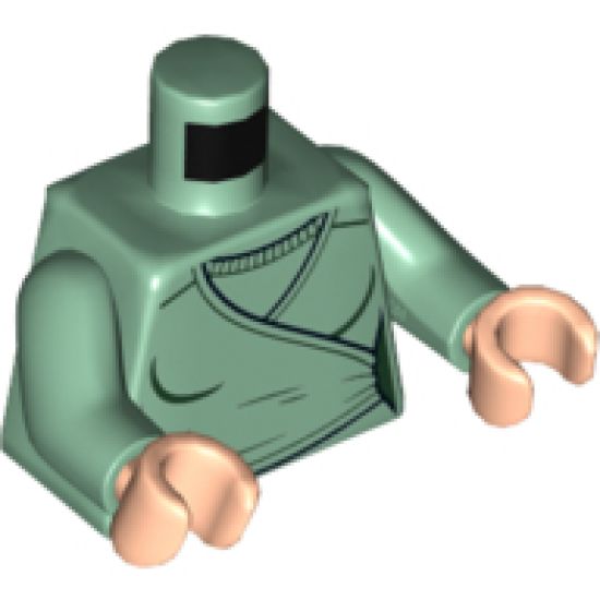 Torso Female Wrap-Around Tunic with Black Hems and Dark Green Contours Pattern / Sand Green Arms / Light Nougat Hands