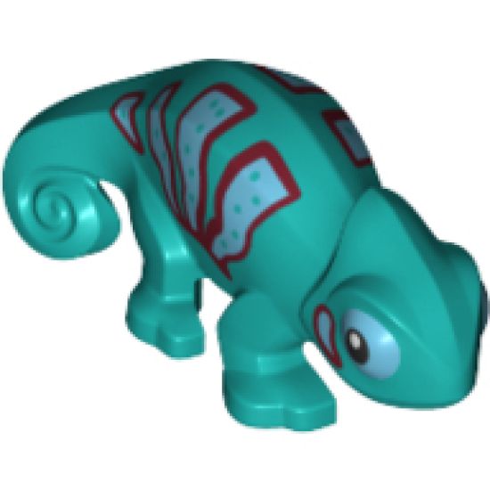 Chameleon with Black and Bright Light Blue Stripes Pattern