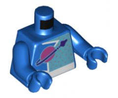 Torso Space Dark Pink Classic Moon, White Outlined Star and Silver Dots Pattern / Blue Arms / Blue Hands
