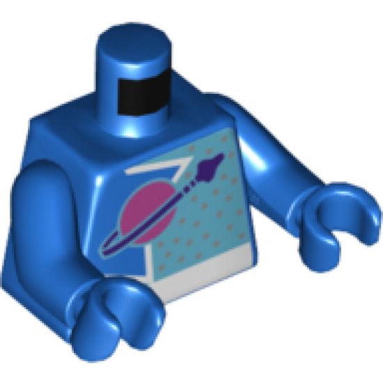 Torso Space Dark Pink Classic Moon, White Outlined Star and Silver Dots Pattern / Blue Arms / Blue Hands