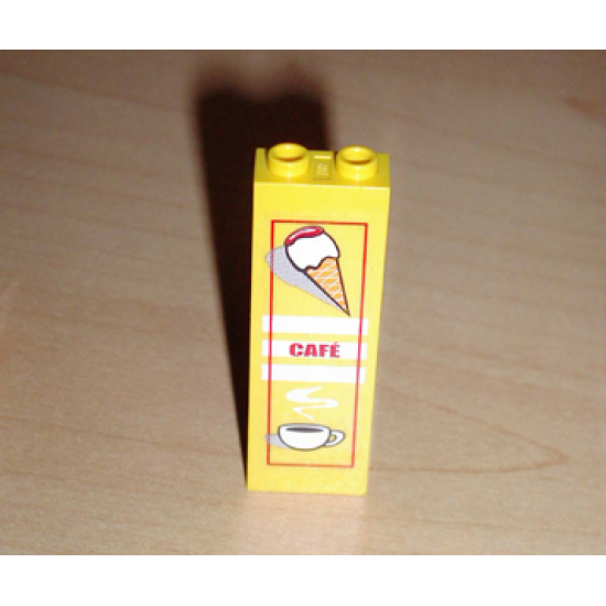 Brick 1 x 2 x 5 with Ice Cream Cone, 'CAFÉ' (CAFE) and Coffee Cup Pattern (Sticker) - Set 4513