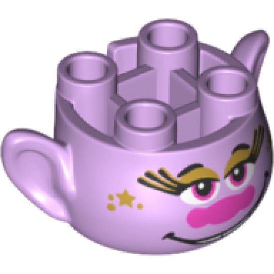 Minifigure, Head, Modified Trolls Gold Eyelids, Star Freckles and Dark Pink Nose Pattern