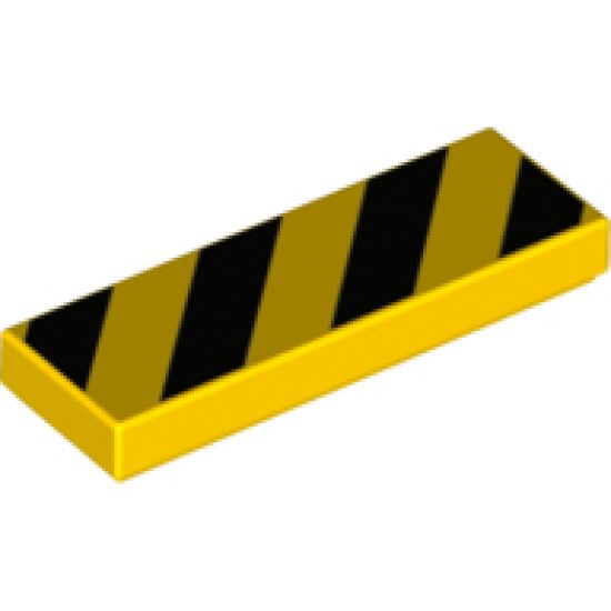 Tile 1 x 3 with Black Danger Stripes Pattern
