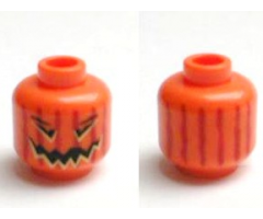 Minifigure, Head Pumpkin Jack O' Lantern with Vertical Lines on Back Pattern - Hollow Stud