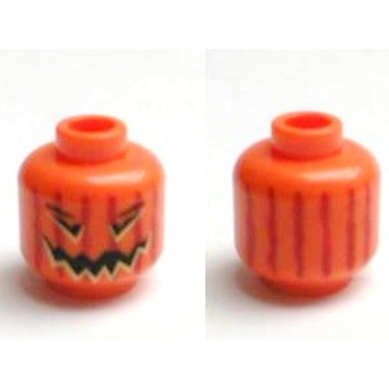 Minifigure, Head Pumpkin Jack O' Lantern with Vertical Lines on Back Pattern - Hollow Stud