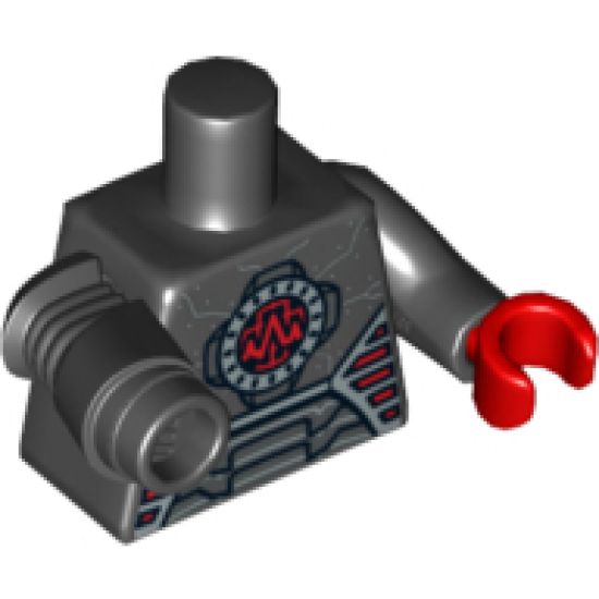 Torso Robot with Red Oscilloscope Pattern / Black Arm and Red Hand Left / Black Mech Arm and PDG Claw Right