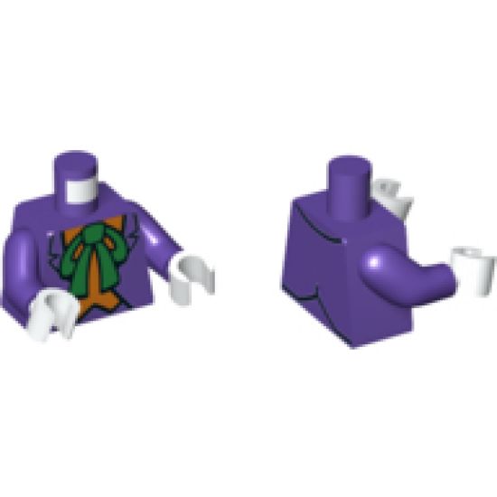 Torso Batman Suit with Orange Vest and Green Bow Tie Pattern (The Joker) / Dark Purple Arms / White Hands
