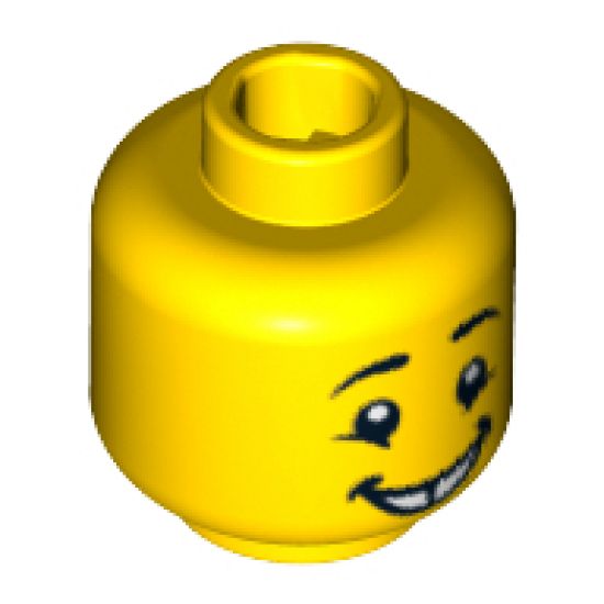 Minifigure, Head Male Black Eyebrows, Cheekbone Lines under Eyes, Gap Tooth Smile Pattern - Hollow Stud