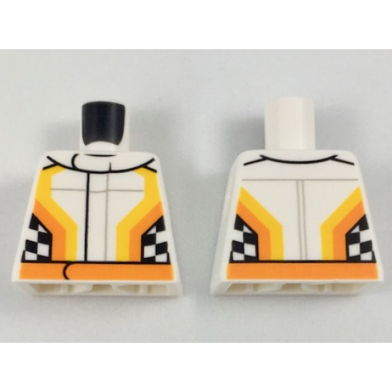 Torso Race Jacket with Orange Stripes and Checkered Flag on Front and Back Pattern