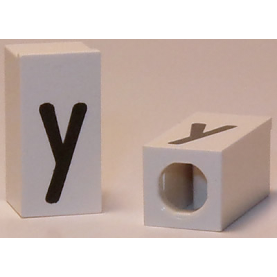 Tile, Modified 1 x 2 x 5/6 with Stud Hole in End and Black 'y' Lower Case Pattern