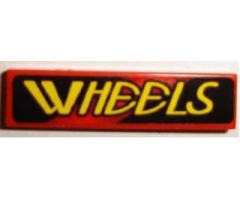 Tile 1 x 4 with Yellow 'WHEELS' on Black and Red Pattern Model Right (Sticker) - Set 8219