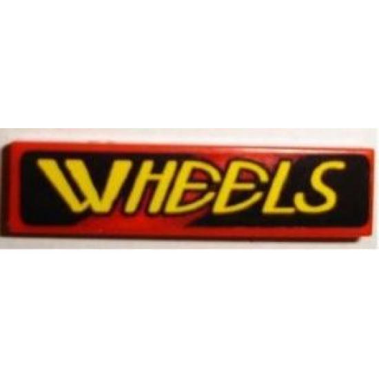 Tile 1 x 4 with Yellow 'WHEELS' on Black and Red Pattern Model Right (Sticker) - Set 8219