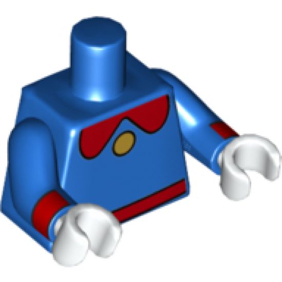 Torso Red Collar and Belt with Gold Button Pattern / Blue Arms with Red Cuff Pattern / White Hands