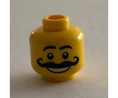 Minifigure, Head Moustache Curly Long Thick, White Grin, Raised Eyebrows Pattern - Blocked Open Stud