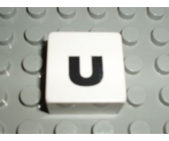 Duplo, Tile 2 x 2 x 1 with Black Lowercase Letter u Pattern