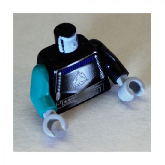 Torso Alpha Team Robot Gray/Silver/Black Shirt Pattern / Black Arm Left / Dark Turquoise Arm Right / Light Bluish Gray Hands