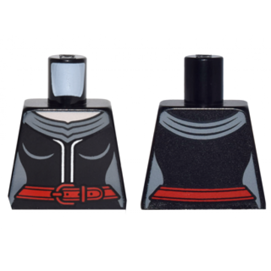 Torso Female Outline Dress with 2 Silver Vertical Lines and Red Belt with Buckle Pattern