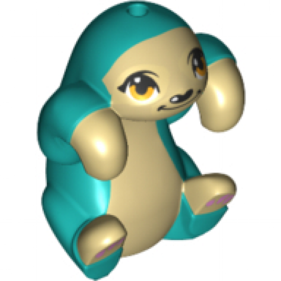 Sloth, Friends with Dark Turquoise Fur, Bright Light Orange Eyes and Bright Pink Paw Pads Pattern