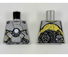 Torso Clunky Asymmetrical Silver Armor, Metallic Blue Circle on Chest, Exposed Gear Pattern