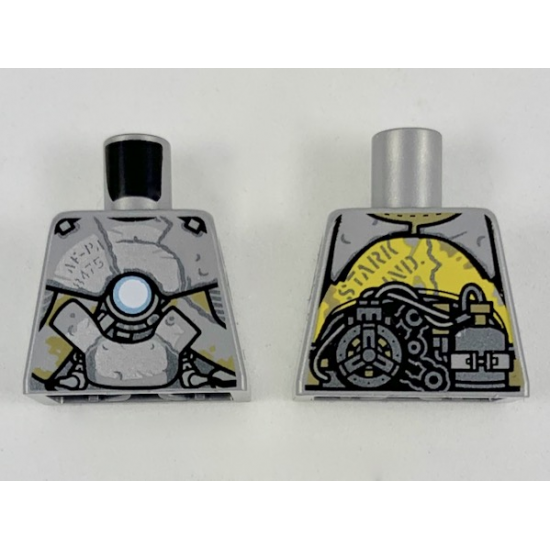 Torso Clunky Asymmetrical Silver Armor, Metallic Blue Circle on Chest, Exposed Gear Pattern