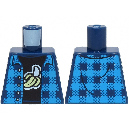 Torso Dark Azure Flannel, Black T-Shirt with White and Tan Banana Pattern