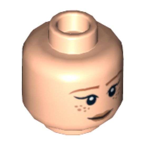 Minifigure, Head Dual Sided Female Dark Orange Eyebrows, Freckles, Tan Lips, Closed Mouth Smile / Open Mouth Scowl Pattern - Hollow Stud