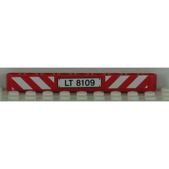 Technic, Liftarm 1 x 9 Thick with Red and White Danger Stripes and 'LT 8109' Pattern (Sticker) - Set 8109