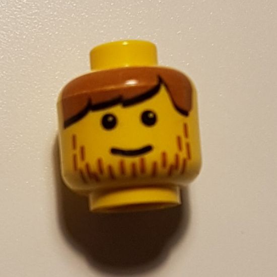 Minifigure, Head Male Brown Bangs and Line Stubble Pattern - Blocked Open Stud