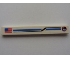 Tile 1 x 8 with American Flag, Blue and Black Stripes and Red Flying Shuttle over Blue Planet Pattern Model Left (Sticker) - Sets 10213 / 10231