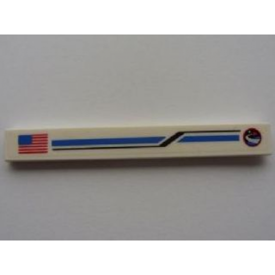 Tile 1 x 8 with American Flag, Blue and Black Stripes and Red Flying Shuttle over Blue Planet Pattern Model Left (Sticker) - Sets 10213 / 10231