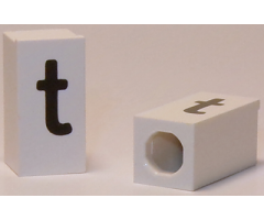 Tile, Modified 1 x 2 x 5/6 with Stud Hole in End and Black 't' Lower Case Pattern
