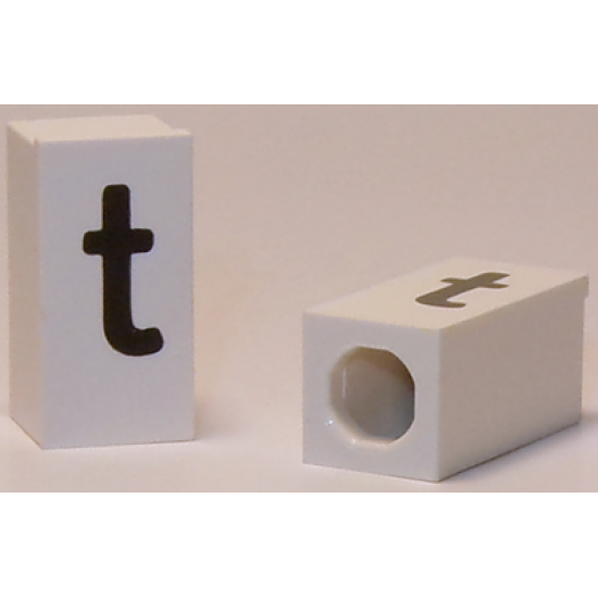 Tile, Modified 1 x 2 x 5/6 with Stud Hole in End and Black 't' Lower Case Pattern