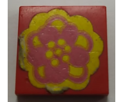 Tile 2 x 2 with Flower Pink and Yellow Pattern (Sticker) - Set 293