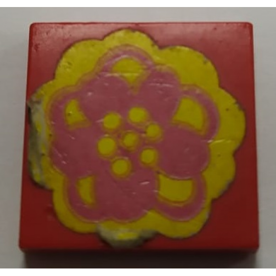 Tile 2 x 2 with Flower Pink and Yellow Pattern (Sticker) - Set 293