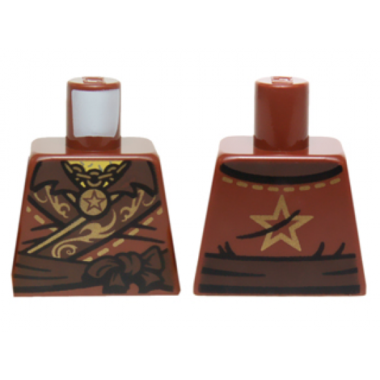 Torso Ninjago Robe with Gold Ornate Border, Chain with Star Pendant, Dark Brown Belt and Gold Star on Back Pattern